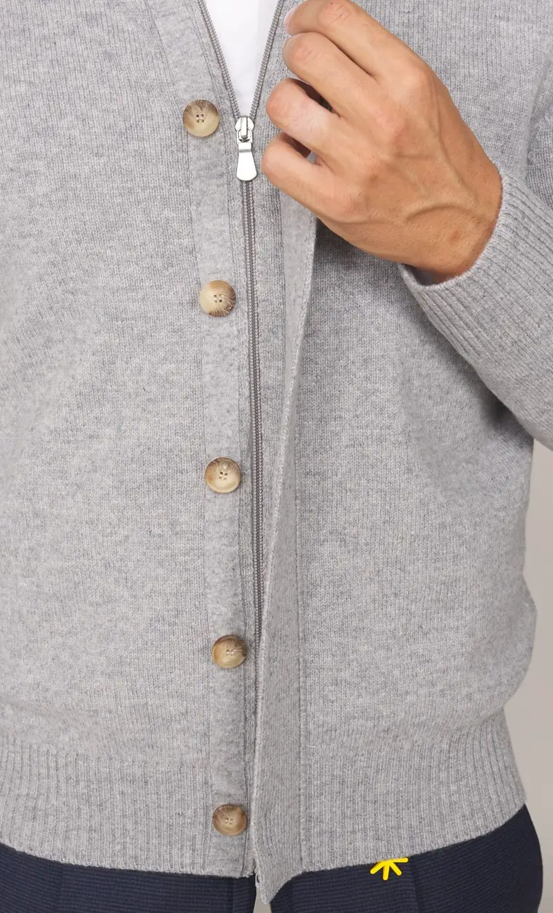 Maglia giubbotto gran sasso in pura lana con zip e bottoni, colore grigio miniatura 2