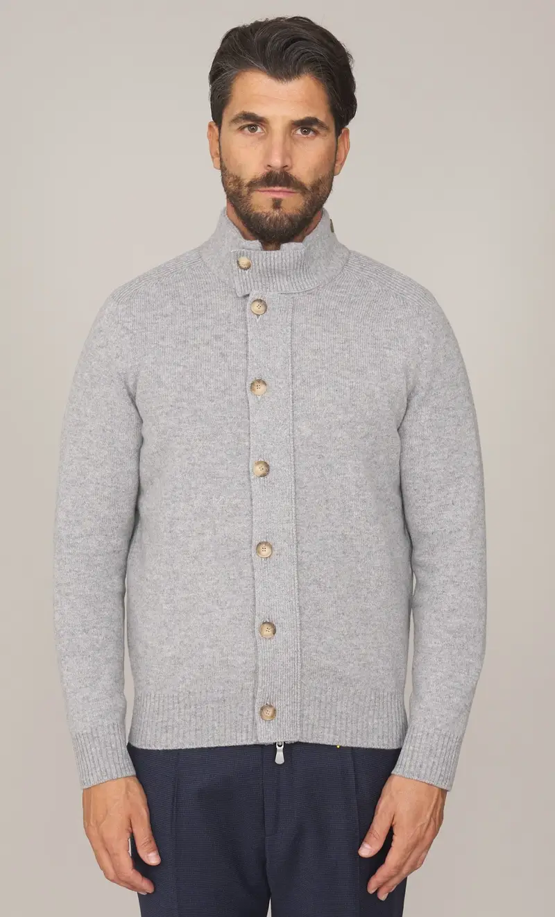 Maglia giubbotto gran sasso in pura lana con zip e bottoni, colore grigio