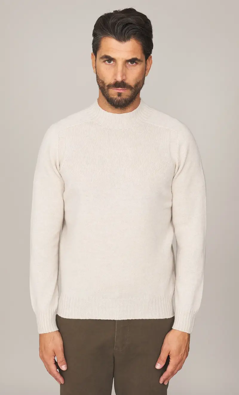 Maglia lupetto gran sasso in pura lana super geelong, colore panna