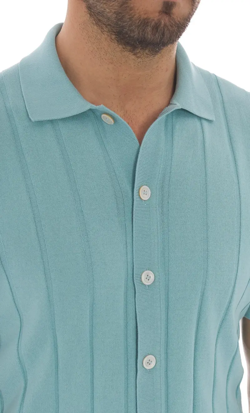 Polo camicia gran sasso in puro cotone a coste, colore verde acqua miniatura 2