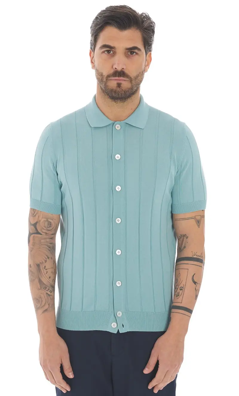 Polo camicia gran sasso in puro cotone a coste, colore verde acqua