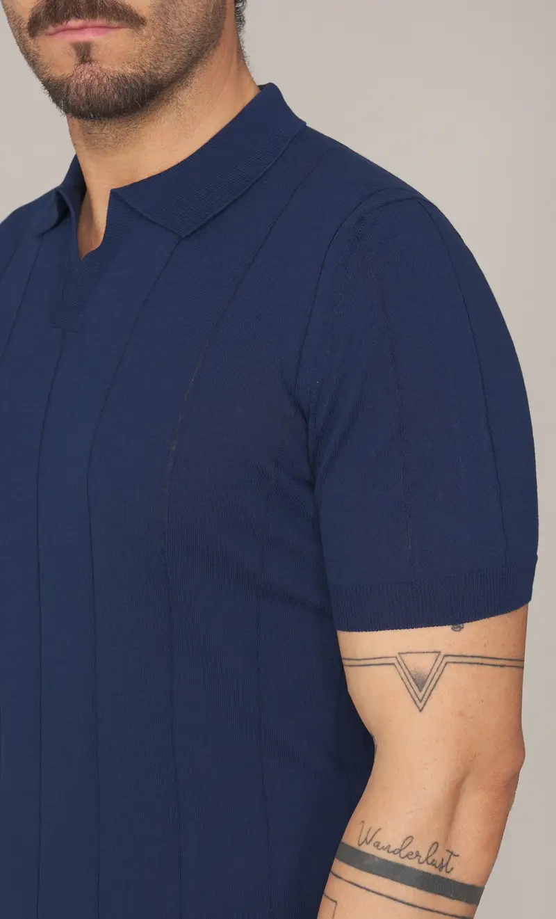 Polo gran sasso in puro cotone a coste, colore blu miniatura 2