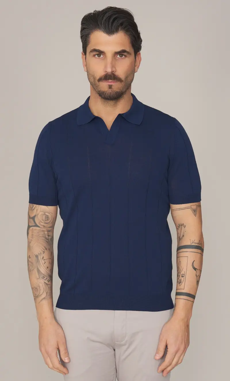 Polo gran sasso in puro cotone a coste, colore blu