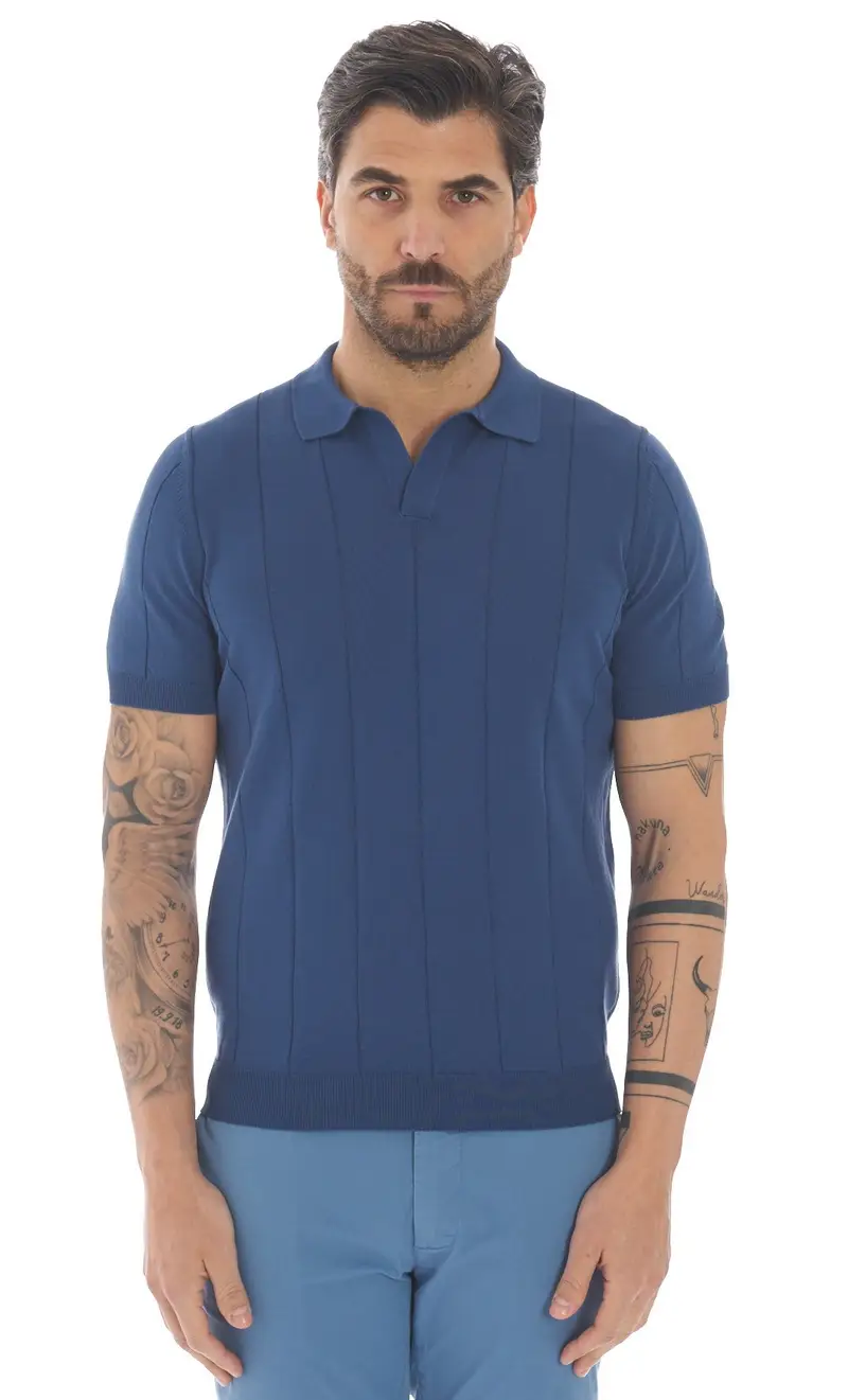 Polo gran sasso in puro cotone a coste, colore bluette