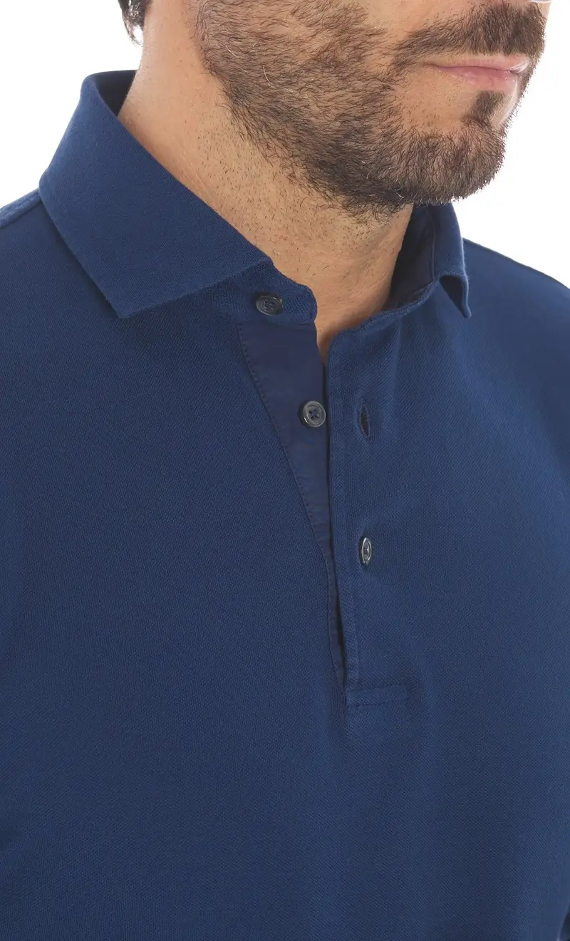 Polo gran sasso manica lunga in piquet, colore blu miniatura 2