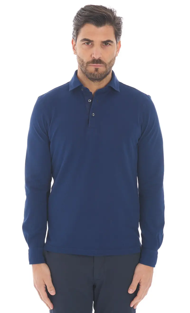 Polo gran sasso manica lunga in piquet, colore blu