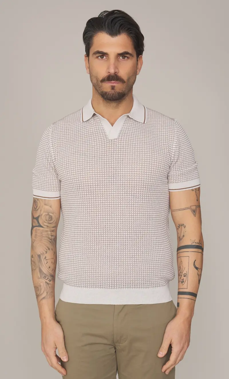 Polo skipper gran sasso punto canestro, colore panna