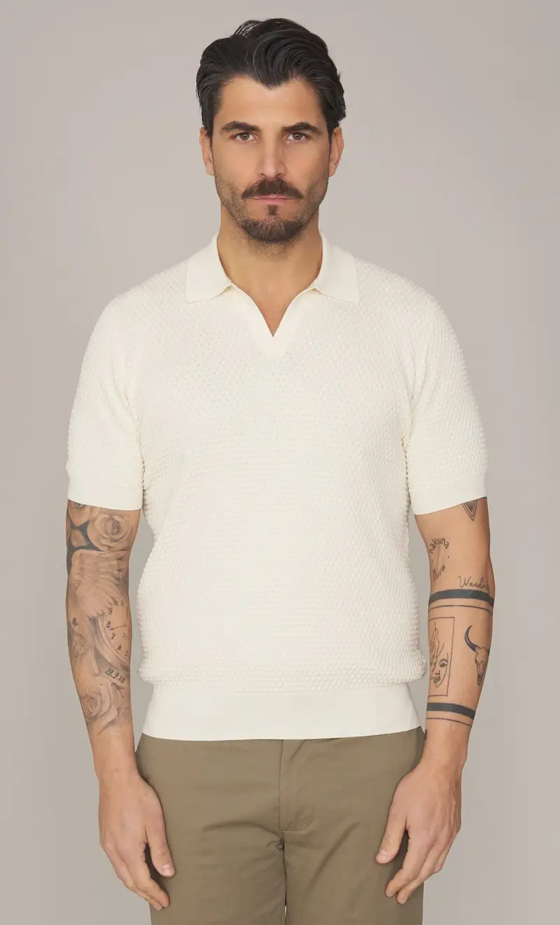 Polo skipper gran sasso punto pannocchia in puro cotone, colore panna