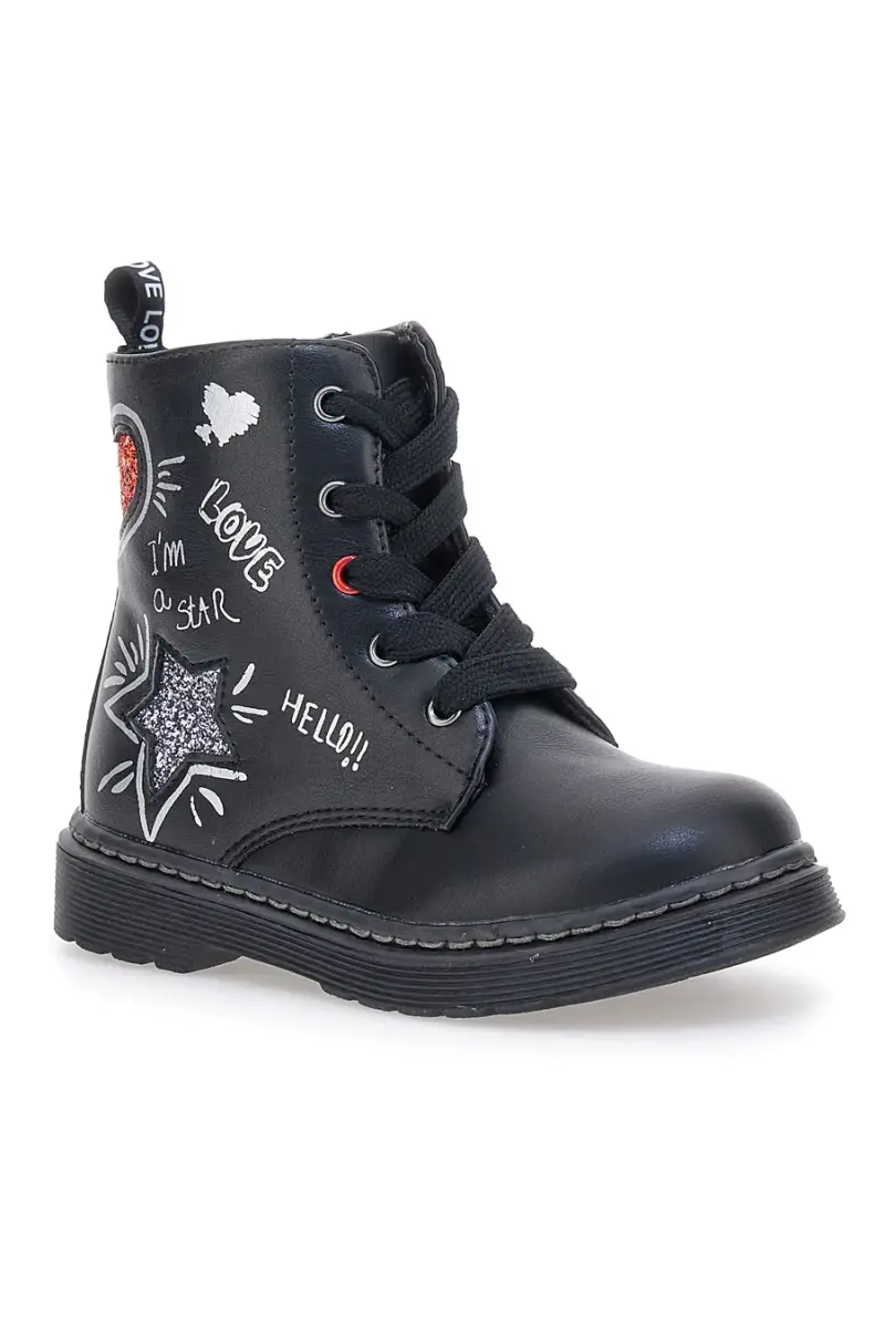 Anfibi neri con scritte e glitter Grazia 1620 [NERO] miniatura 2