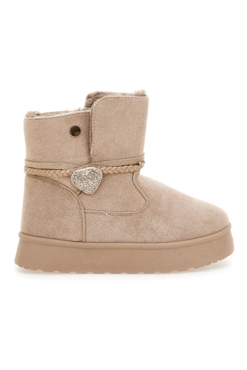 Stivaletti beige con cuore glitter e interno caldo con pelo [KHAKI]