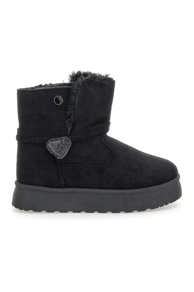 Stivaletti neri con cuore glitter e interno caldo con pelo [NERO]