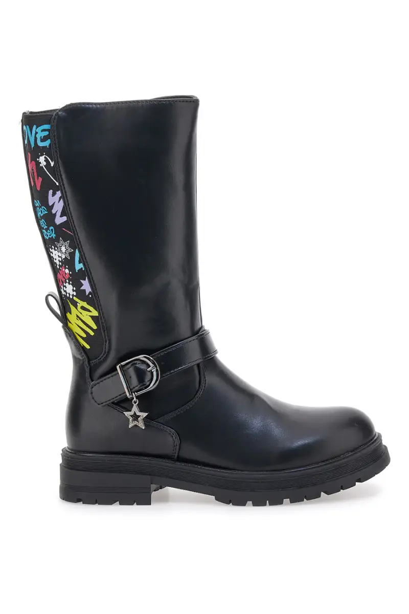 Stivali neri con scritte colorate e stella pendente Grazie Girl 590334 [NERO]