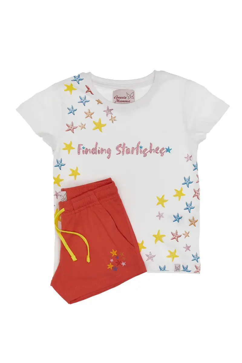 Completo T-shirt e Pantaloncini Grazie Mamma 03047 Bianco e Rosa [WHITE miniatura 2