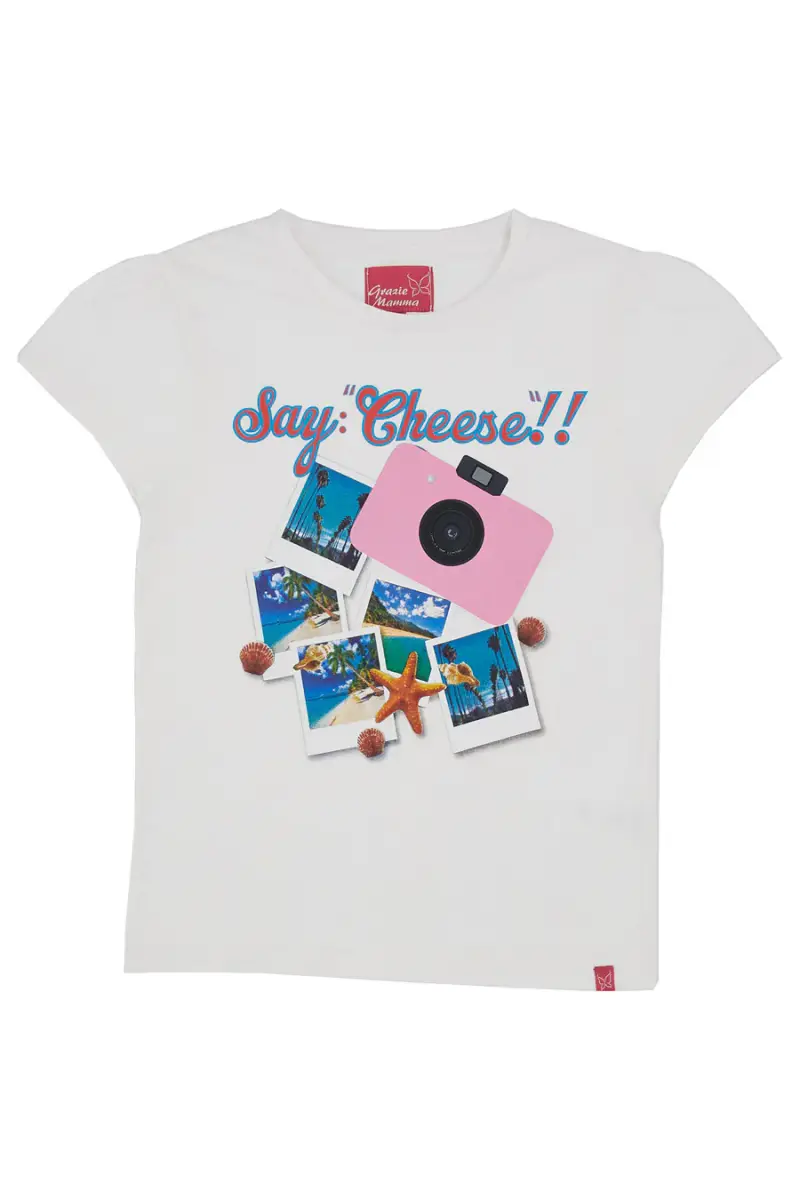 T-shirt Grazie Mamma G1075 Bianca con stampa Say Cheese !!!"" [BIANCO]