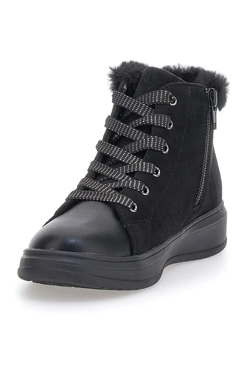 Sneakers Mid-Cut Nere Imbottite con Cerniera e Pellicciotto Grazie 1719 [NERO] miniatura 3