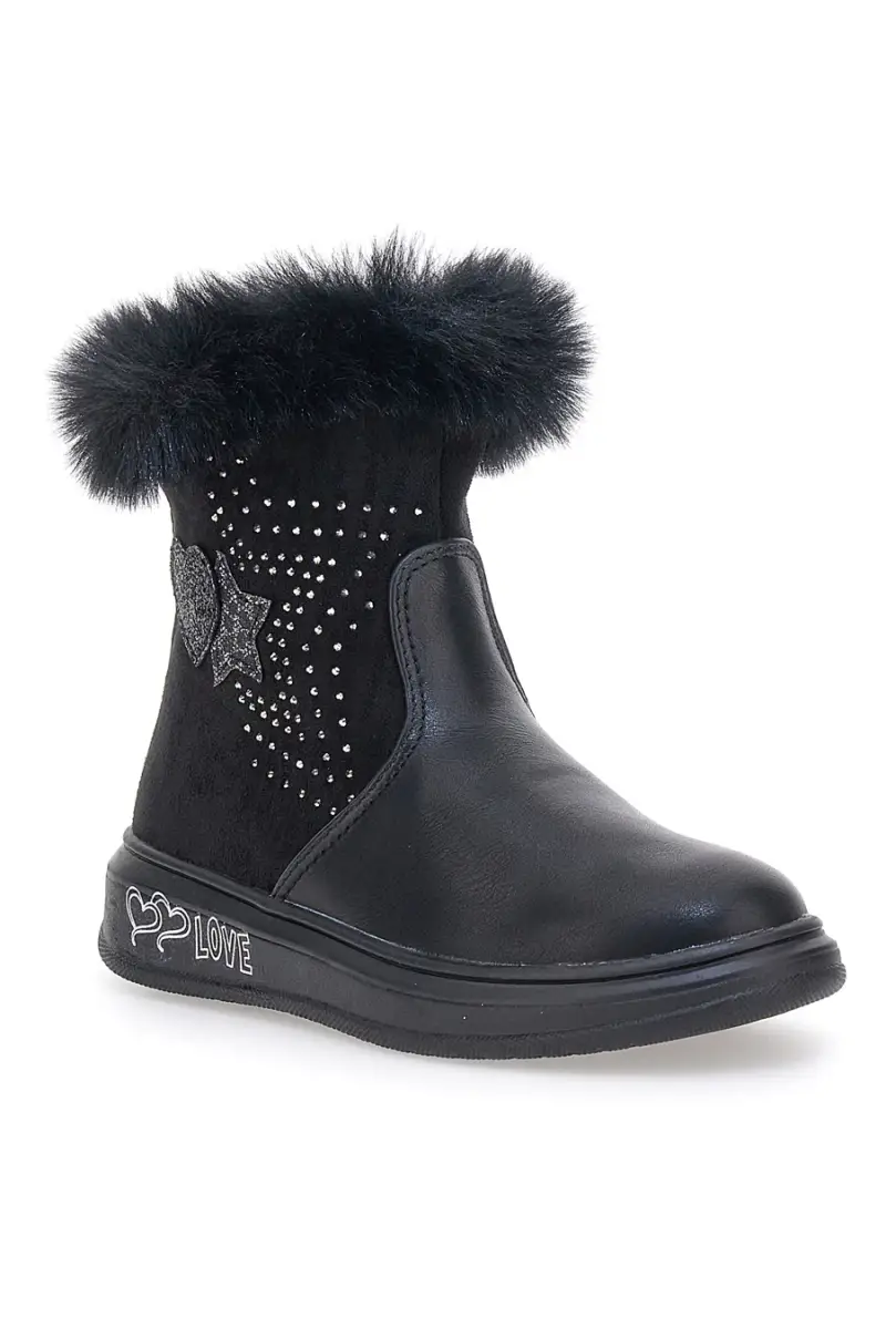 Stivaletti neri con pelliccia sintetica e dettagli glitterati Grazia 1624 [NERO] miniatura 2
