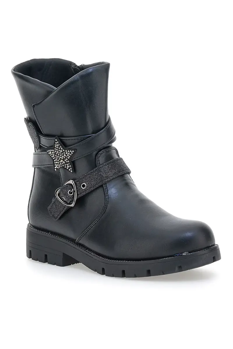 Stivaletti neri con stella glitter e cinturini decorativi Grazia 1622 [NERO] miniatura 2