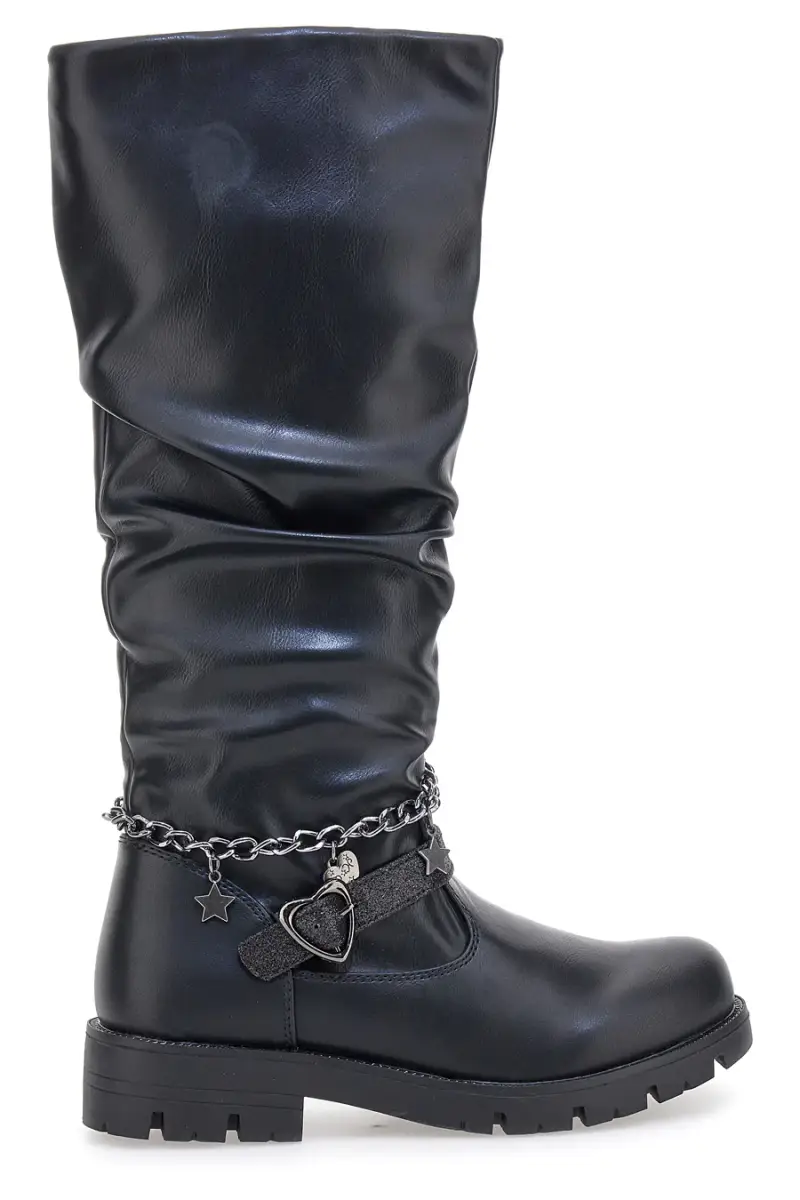 Grazie Stivali Donna Neri con Catena Decorativa