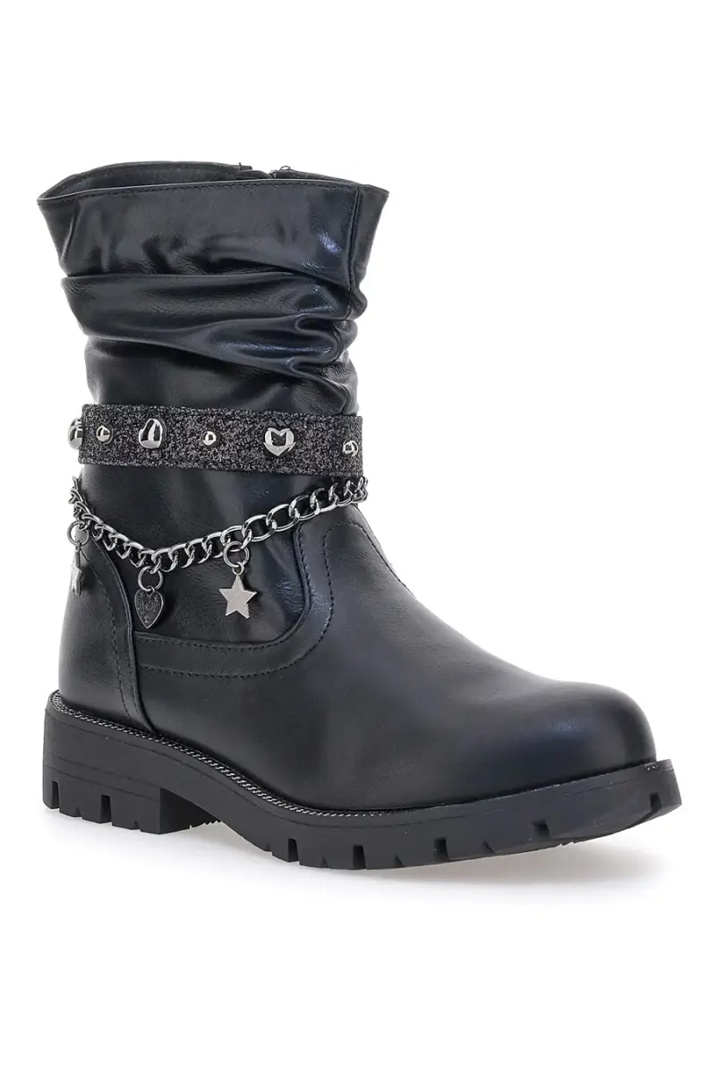 Stivali neri con gambale arricciato e catena decorativa Grazia 1740 [TORTORA] miniatura 2