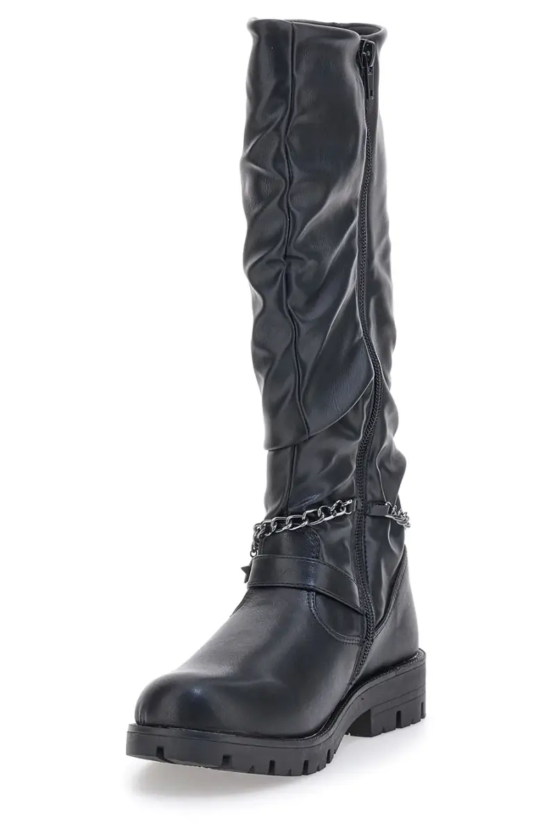 Stivali Neri con Gambale Arricciato e Catenella con Charms Grazie 1747 [NERO] miniatura 3