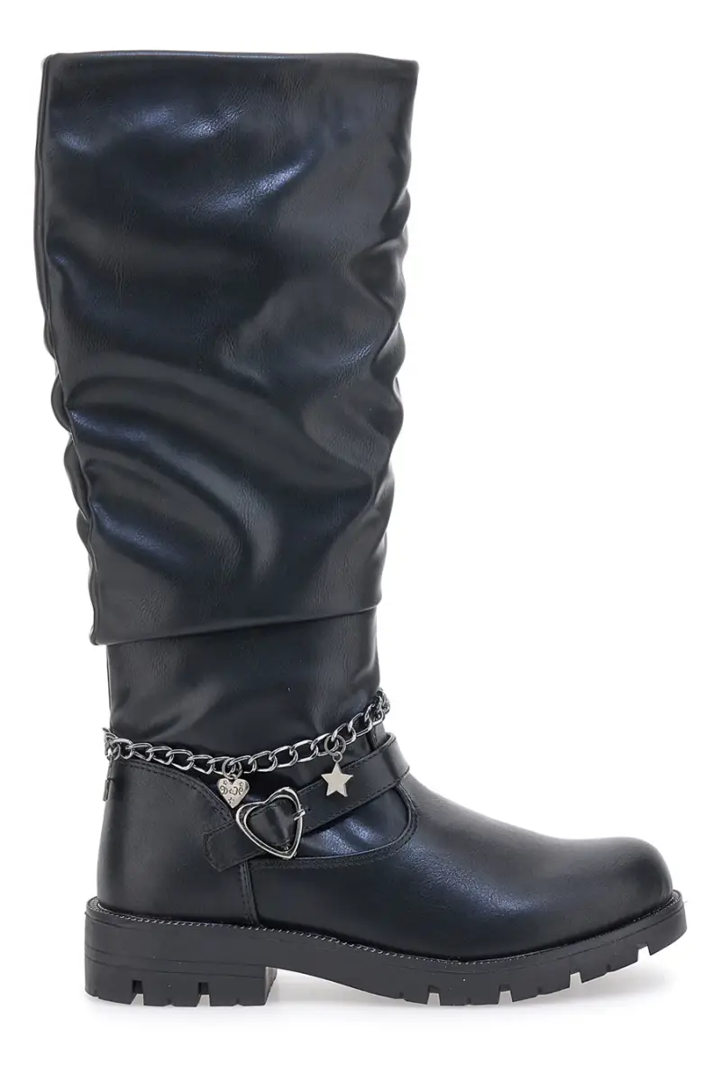 Stivali Neri con Gambale Arricciato e Catenella con Charms Grazie 1747 [NERO]