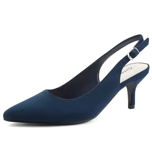 Greatonu Slingback Donna Scarpe Eleganti Decollete con Tacco Medio a Gattino e Punta, Blu EU 38