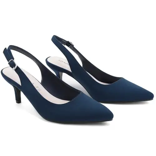 Greatonu Slingback Donna Scarpe Eleganti Decollete con Tacco Medio a Gattino e Punta, Blu EU 38 miniatura 3
