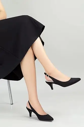 Greatonu Slingback Donna Scarpe Eleganti Decollete con Tacco Medio a Gattino e Punta, Nero EU 38 miniatura 2