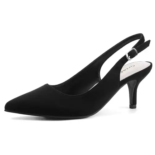 Greatonu Slingback Donna Scarpe Eleganti Decollete con Tacco Medio a Gattino e Punta, Nero EU 40