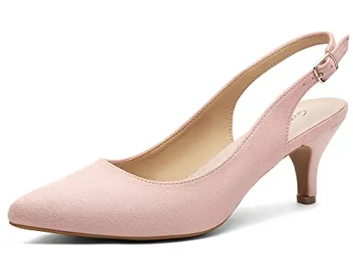 Greatonu Slingback Donna Scarpe Eleganti Decollete con Tacco Medio a Gattino e Punta, Rosa EU 40