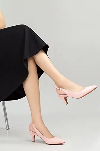Greatonu Slingback Donna Scarpe Eleganti Decollete con Tacco Medio a Gattino e Punta, Rosa EU 40 miniatura 2