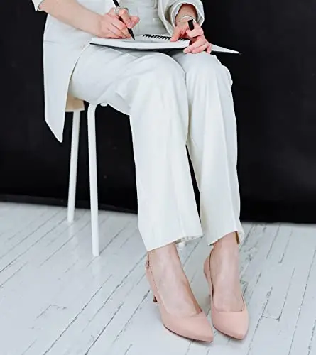 Greatonu Slingback Donna Scarpe Eleganti Decollete con Tacco Medio a Gattino e Punta, Rosa EU 40 miniatura 3