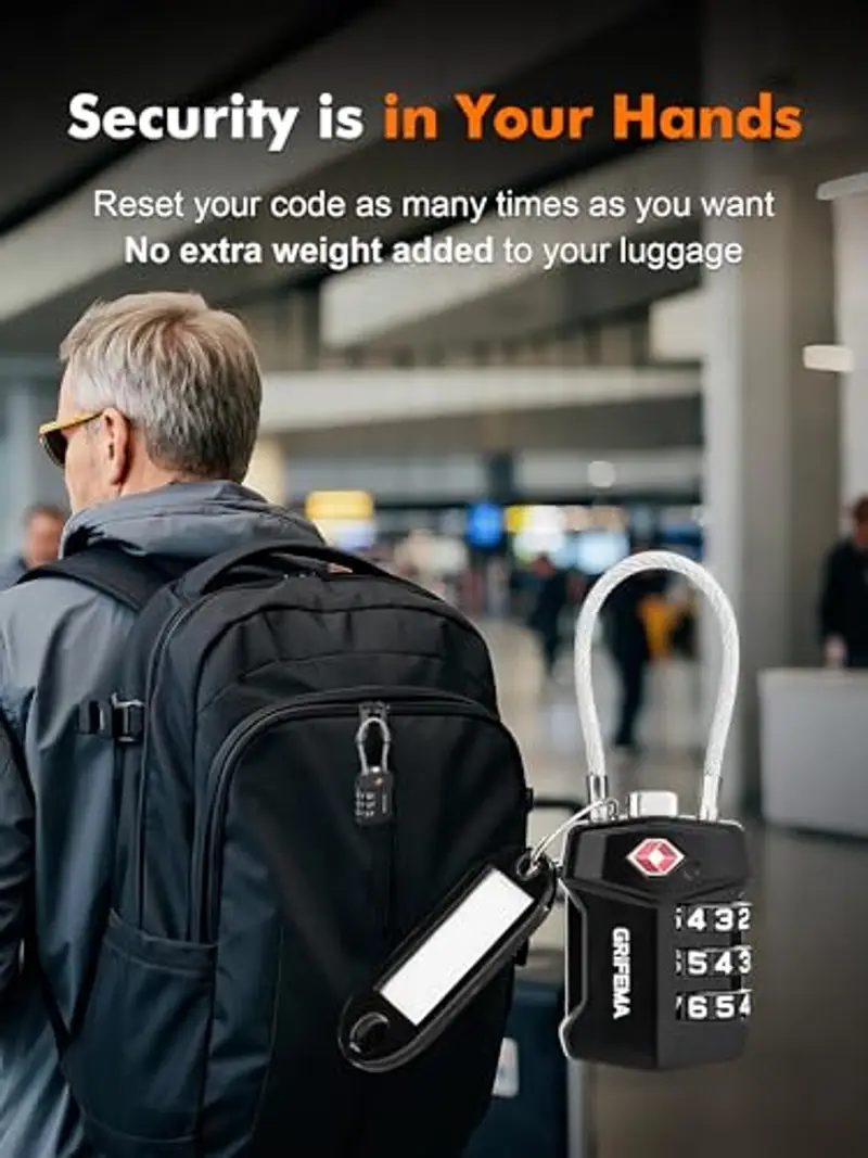 GRIFEMA Lucchetti TSA con Combinazione a 3 Cifre, Cavo Acciaio Flessibile per Valigie, Borse e Viaggi (Confezione Singola, GA1006) miniatura 2