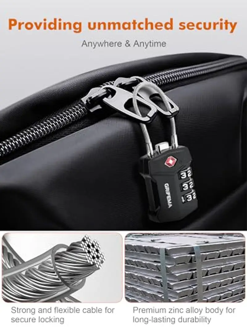 GRIFEMA Lucchetti TSA con Combinazione a 3 Cifre, Cavo Acciaio Flessibile per Valigie, Borse e Viaggi (Confezione Singola, GA1006) miniatura 3