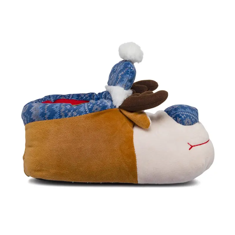 Babbucce marroni e blu casa da bambino con renna di natale
