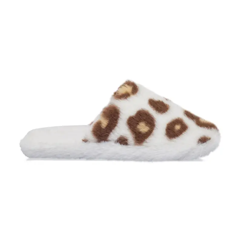 Ciabatte casa bianche da donna in pelo con fantasia animalier