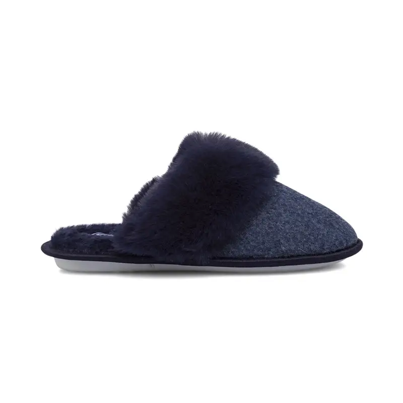 Ciabatte casa blu da donna con inserti in pelo