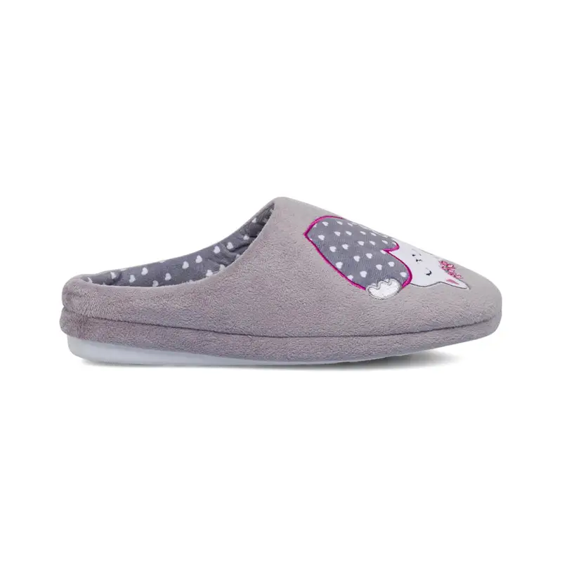 Ciabatte casa grigie da donna con gatto e cuore