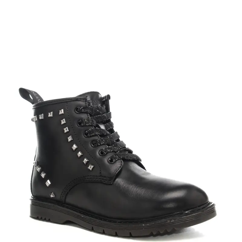 anfibi da bambina con lacci in lurex e borchie sulla parte esterna neri miniatura 2