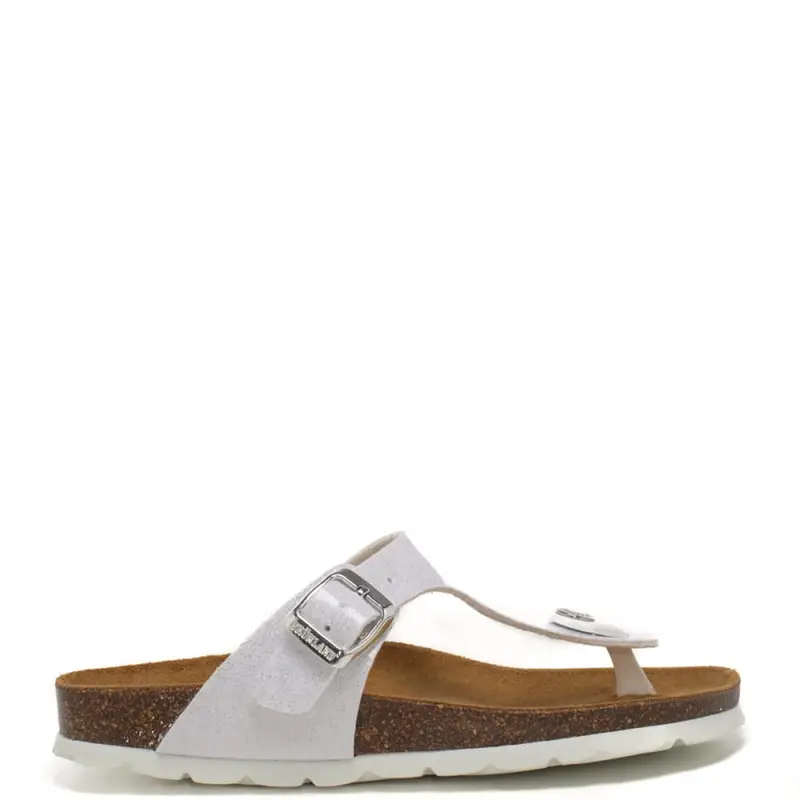 Grunland sandali da bambina luce a infradito con fascetta in vera pelle lucida glitter bianca