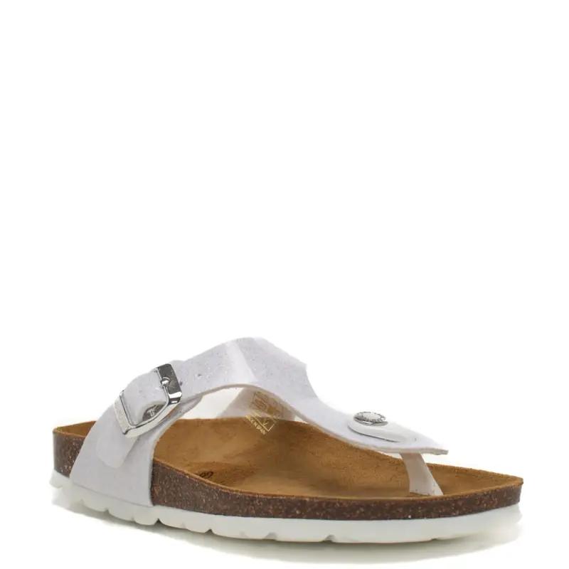 Grunland sandali da bambina luce a infradito con fascetta in vera pelle lucida glitter bianca miniatura 2