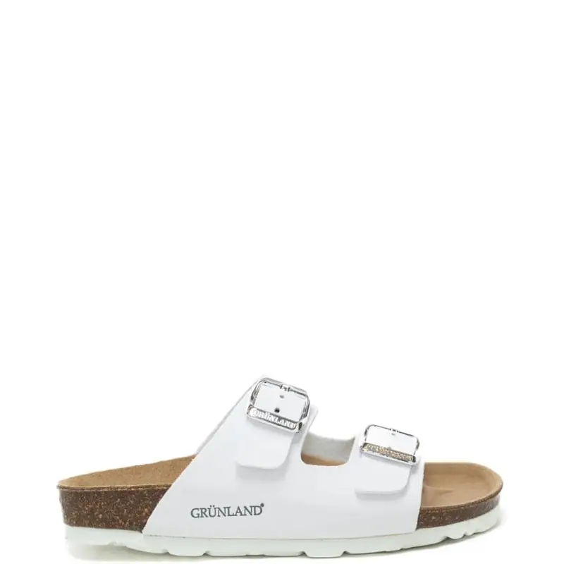 sandali da bambina luce con cinturini regolabili e maxi fibbie in metallo laminato bianchi