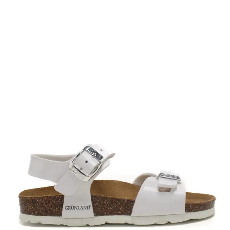 Grunland sandali da bambina luce con fascetta cut-out e cinturino in vera pelle verniciata bianca