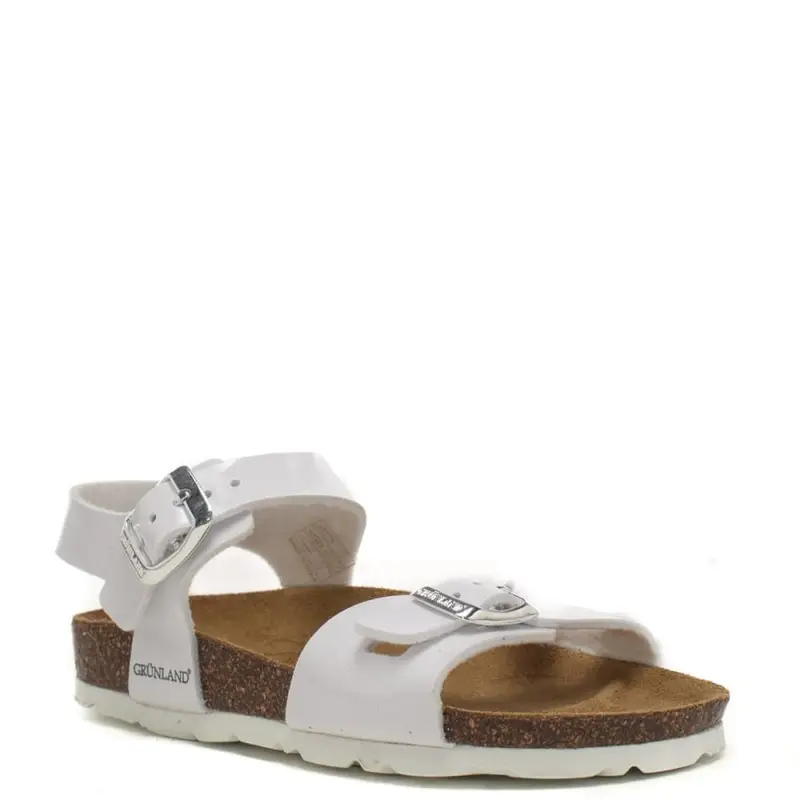 Grunland sandali da bambina luce con fascetta cut-out e cinturino in vera pelle verniciata bianca miniatura 2