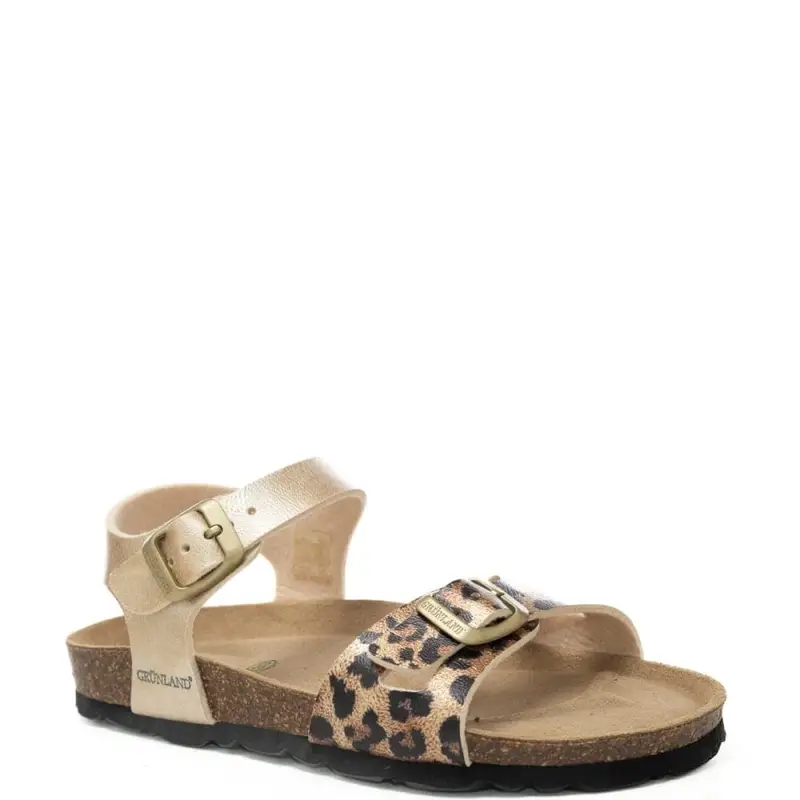 sandali da bambina luce con fascia frontale animalier, cinturini regolabili e maxi fibbie platino miniatura 2