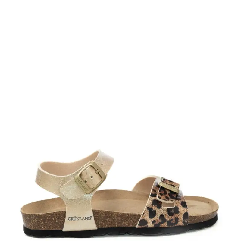 sandali da bambina luce con fascia frontale animalier, cinturini regolabili e maxi fibbie platino