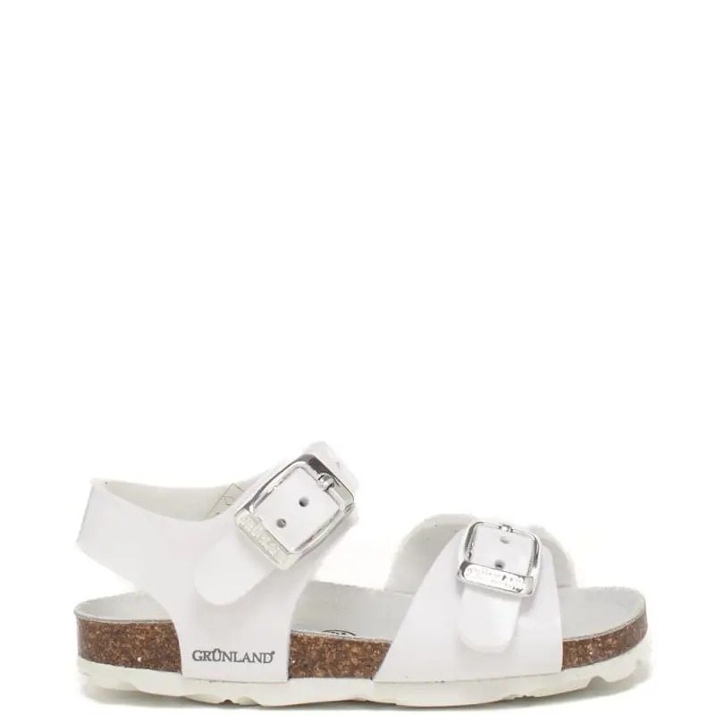 Grunland sandali da bambina newborn aria con fascetta e cinturino in vera pelle verniciata bianca