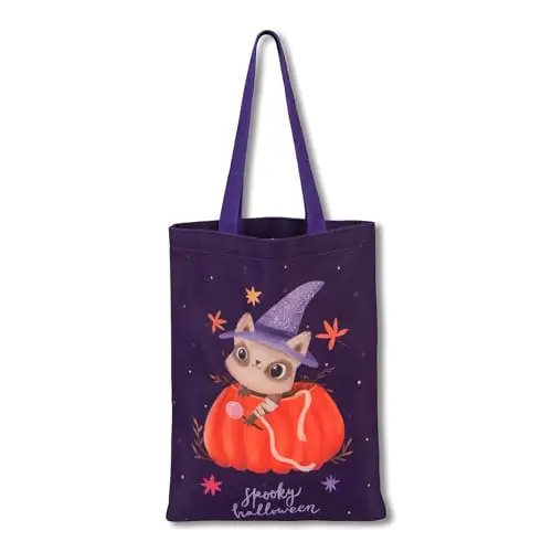 GTYARYUA Borsa Halloween Bambina, Sacchetti Halloween, Grande Borsa in Tela Riutilizzabile con Stampa, Dolcetto