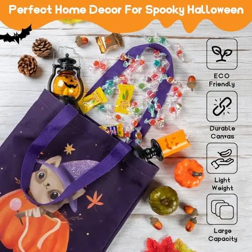 GTYARYUA Borsa Halloween Bambina, Sacchetti Halloween, Grande Borsa in Tela Riutilizzabile con Stampa, Dolcetto miniatura 3