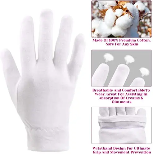 Guanti idratanti durante la notte di andare a dormire in cotone bianco, ispezione cosmetica di alta qualità, Eczema secco miniatura 2